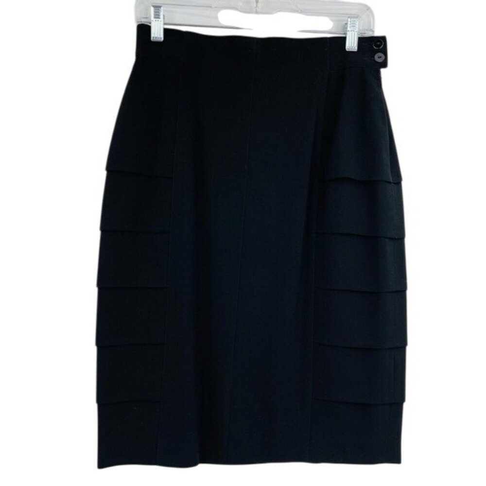 Vintage Escada Wool High Waisted Ruffle Skirt Womens M Black Career Wear Preppy